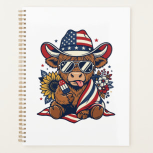 Patriotic Highland Cow Vintage Engraving Shirt Des Planner