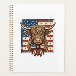 Patriotic Highland Cow Vintage Engraving Shirt Des Planner