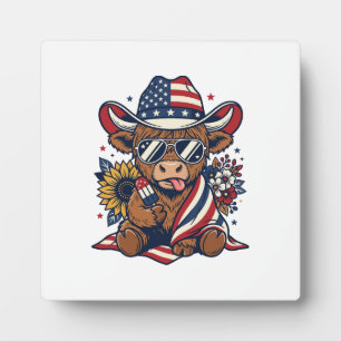 Patriotic Highland Cow Vintage Engraving Shirt Des Plaque