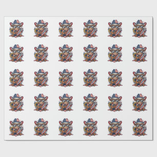 Patriotic Highland Cow Vintage Engraving Shirt Des Wrapping Paper