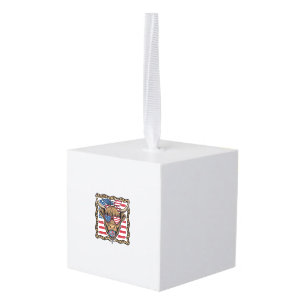 Patriotic Highland Cow Vintage Flag Graphic_1 Cube Ornament
