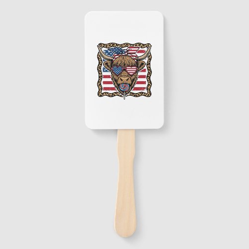 Patriotic Highland Cow Vintage Flag Graphic_1 Hand Fan