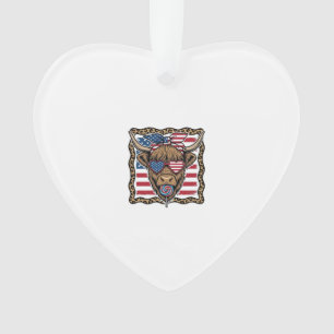 Patriotic Highland Cow Vintage Flag Graphic_1 Ornament