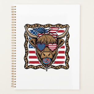 Patriotic Highland Cow Vintage Flag Graphic_1 Planner