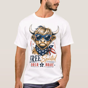 Patriotic Highland Cow Vintage Freedom T-Shirt