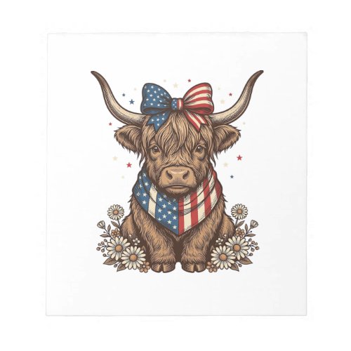 Patriotic Highland Cow Vintage Notepad