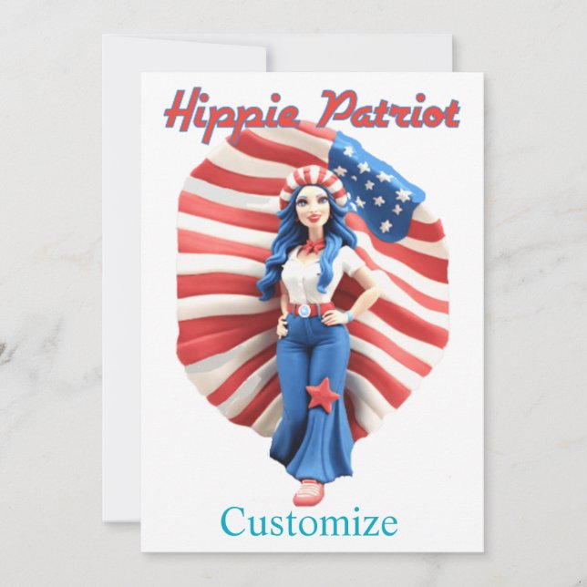 Patriotic Hippie Girl Thunder_Cove Invitation (Front)