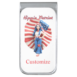 Patriotic Hippie Girl Thunder_Cove Silver Finish Money Clip