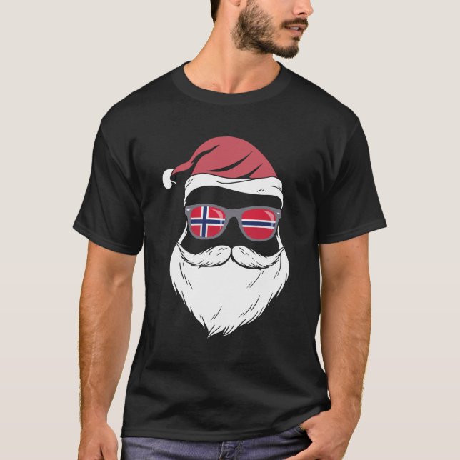 Patriotic Hipster Santa Norway flag sunglasses chr T-Shirt (Front)
