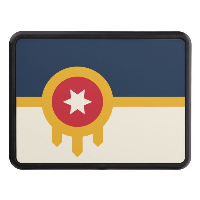 Patriotic hitch cover with Flag of Tulsa City (Front)