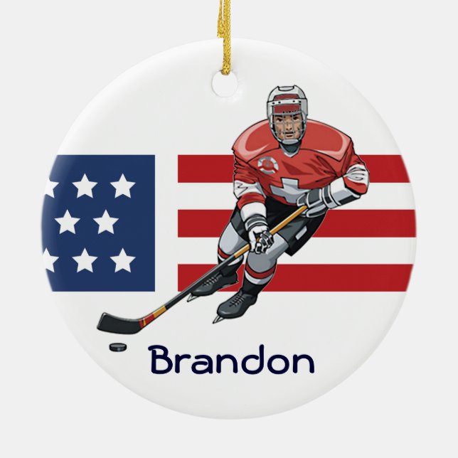 Patriotic Hockey Design Ornament (Back)