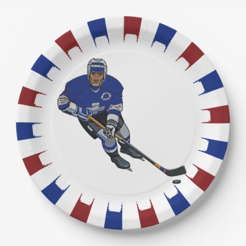 Patriotic Hockey Design Paper Party Plate