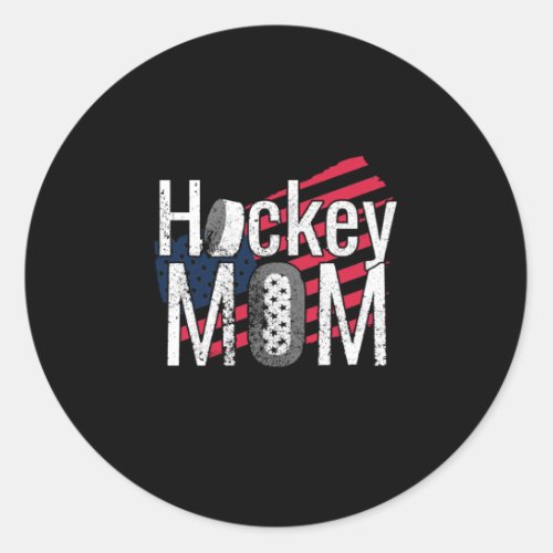 Patriotic Hockey Mom with American Flag Classic Round Sticker