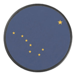 Patriotic hockey puck with flag of Alaska, USA