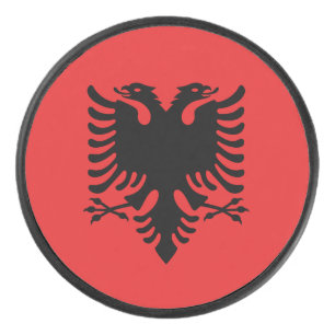 Patriotic hockey puck with flag of Albania