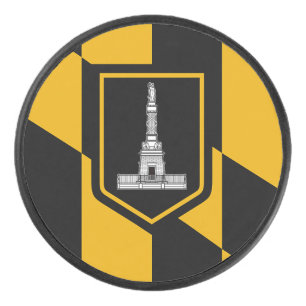 Patriotic hockey puck with flag of Baltimore.