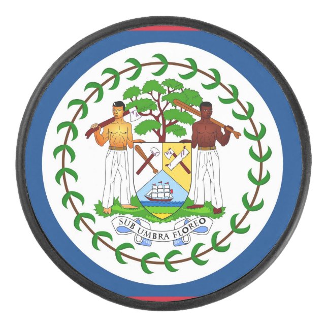Patriotic hockey puck with flag of Belize (Front)