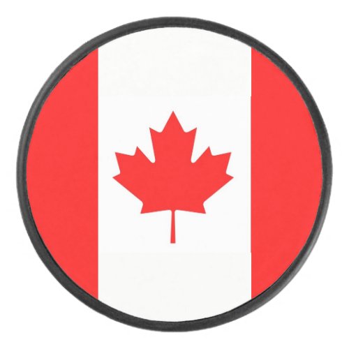 Patriotic hockey puck with flag of Canada