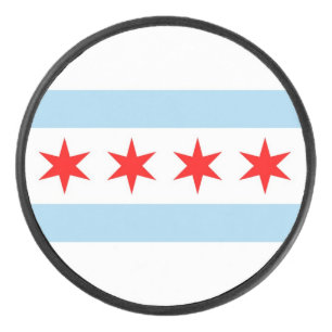 Patriotic hockey puck with flag of Chicago