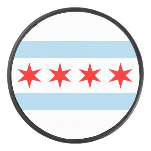 Patriotic hockey puck with flag of Chicago