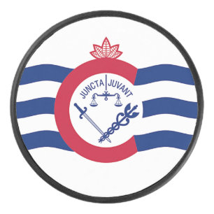 Patriotic hockey puck with flag of Cincinnati.