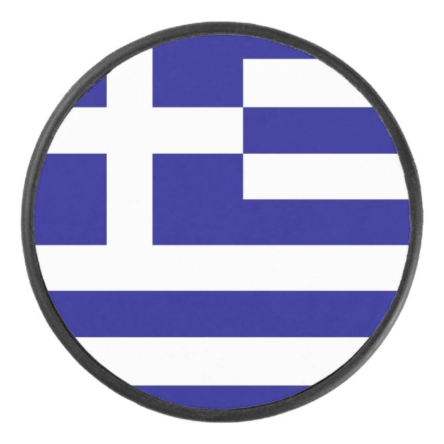 Patriotic hockey puck with flag of Greece (Front)