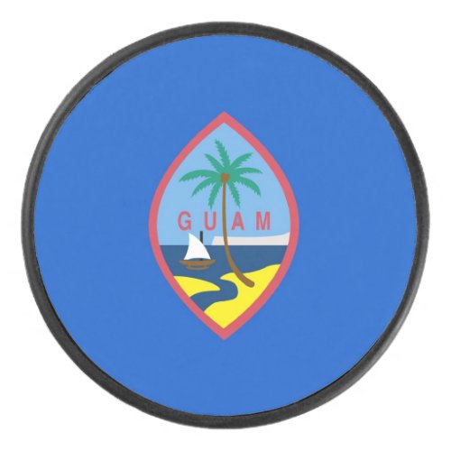 Patriotic hockey puck with flag of Guam