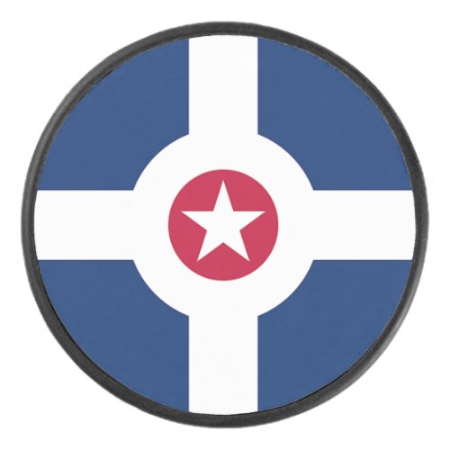 Patriotic hockey puck with flag of Indianapolis