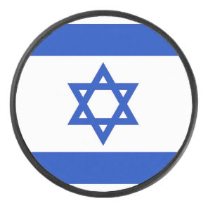 Patriotic hockey puck with flag of Israel