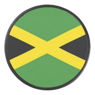 Patriotic hockey puck with flag of Jamaica