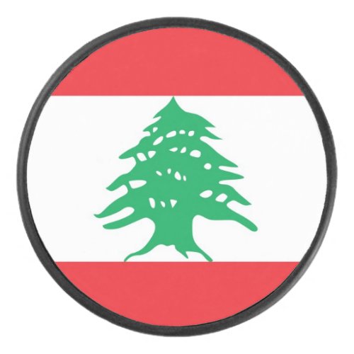 Patriotic hockey puck with flag of Lebanon