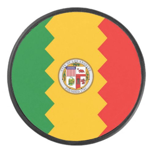 Patriotic hockey puck with flag of Los Angeles