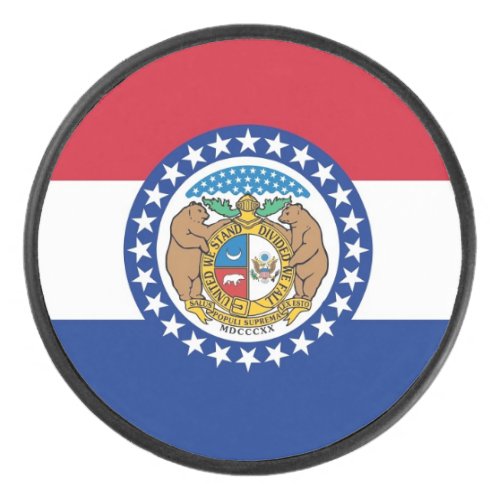 Patriotic hockey puck with flag of Missouri