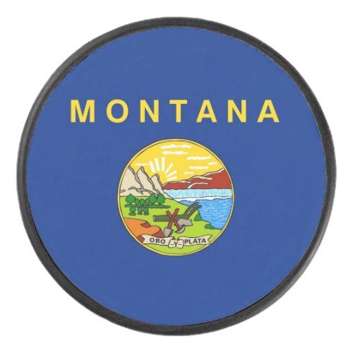 Patriotic hockey puck with flag of Montana