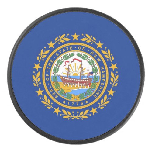 Patriotic hockey puck with flag of New Hampshire