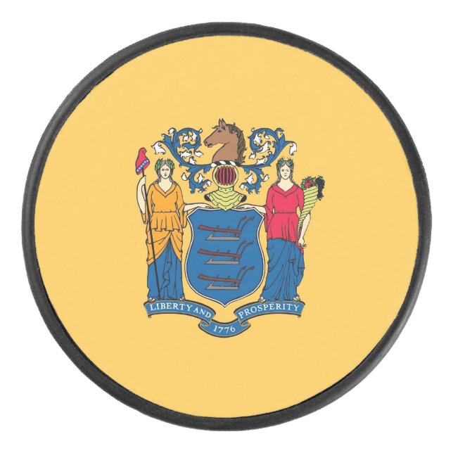 Patriotic hockey puck with flag of New Jersey (Front)