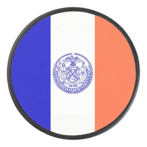 Patriotic hockey puck with flag of New York City