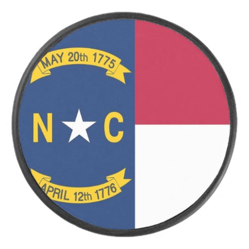 Patriotic hockey puck with flag of North Carolina