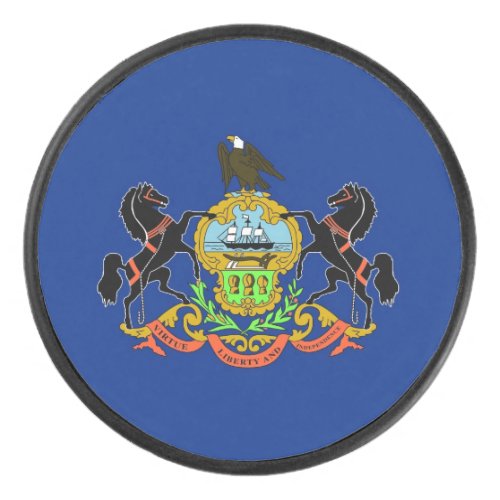 Patriotic hockey puck with flag of Pennsylvania