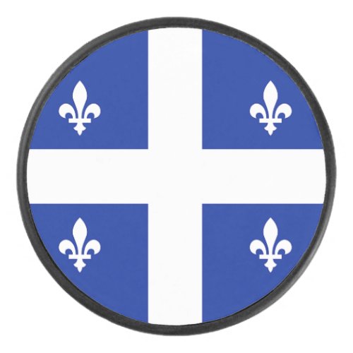 Patriotic hockey puck with flag of Quebec