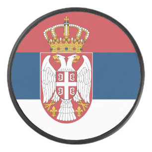 Patriotic hockey puck with flag of Serbia
