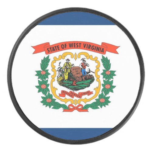 Patriotic hockey puck with flag of West Virginia