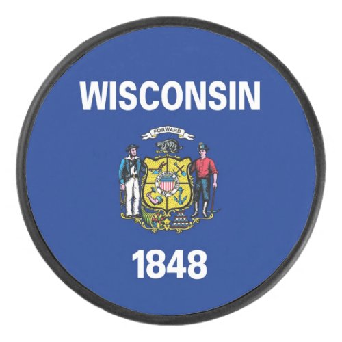 Patriotic hockey puck with flag of Wisconsin