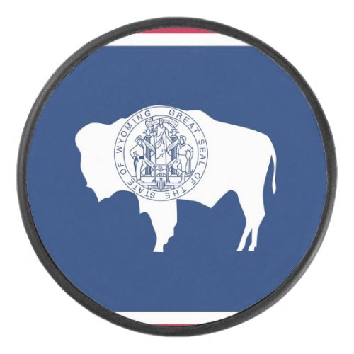 Patriotic hockey puck with flag of Wyoming