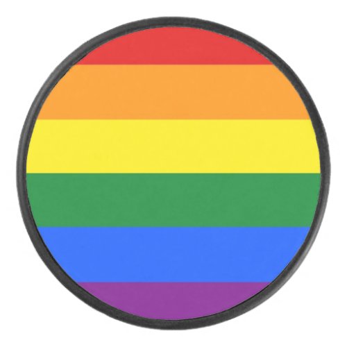 Patriotic hockey puck with Rainbow Pride flag