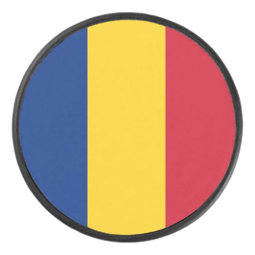 Patriotic hockey puck with Romania flag