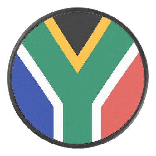 Patriotic hockey puck with South Africa flag