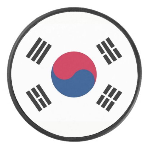 Patriotic hockey puck with South Korea flag