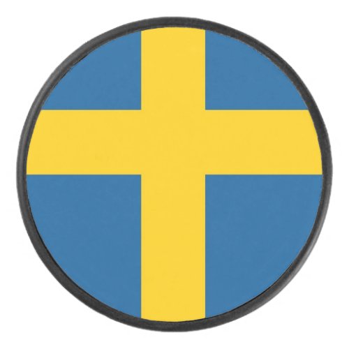 Patriotic hockey puck with Sweden flag