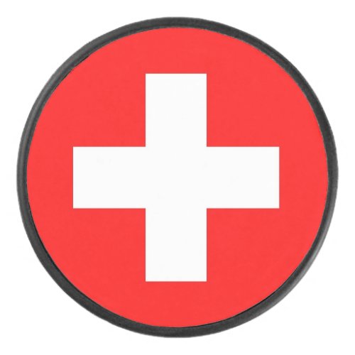 Patriotic hockey puck with Switzerland flag